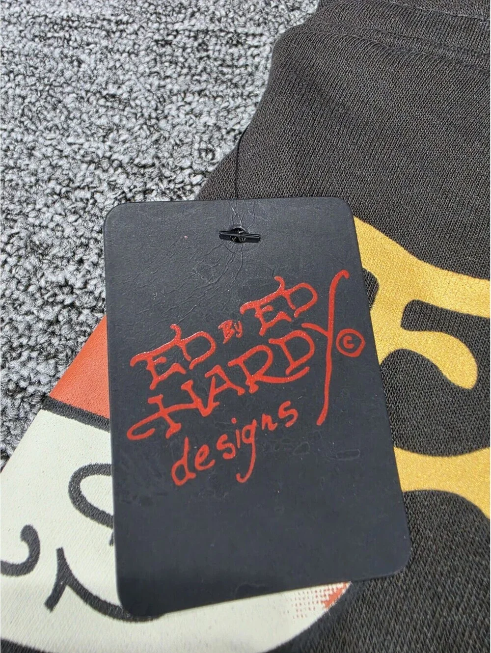 Ed Hardy Graphic Print Fleece Sweat Shorts Men Drawstring Pockets Charcoal M 8